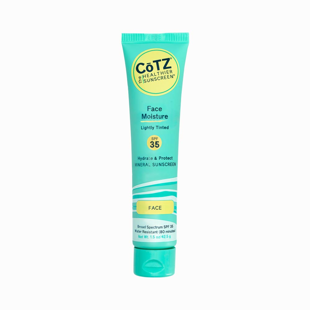 Image of Cotz Face Moisture Lightly Tinted SPF 35 tube on white background