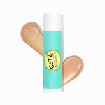 Image of the Cotz Lip Balm Tinted SPF 45 tube with two swatches behind it on a white background