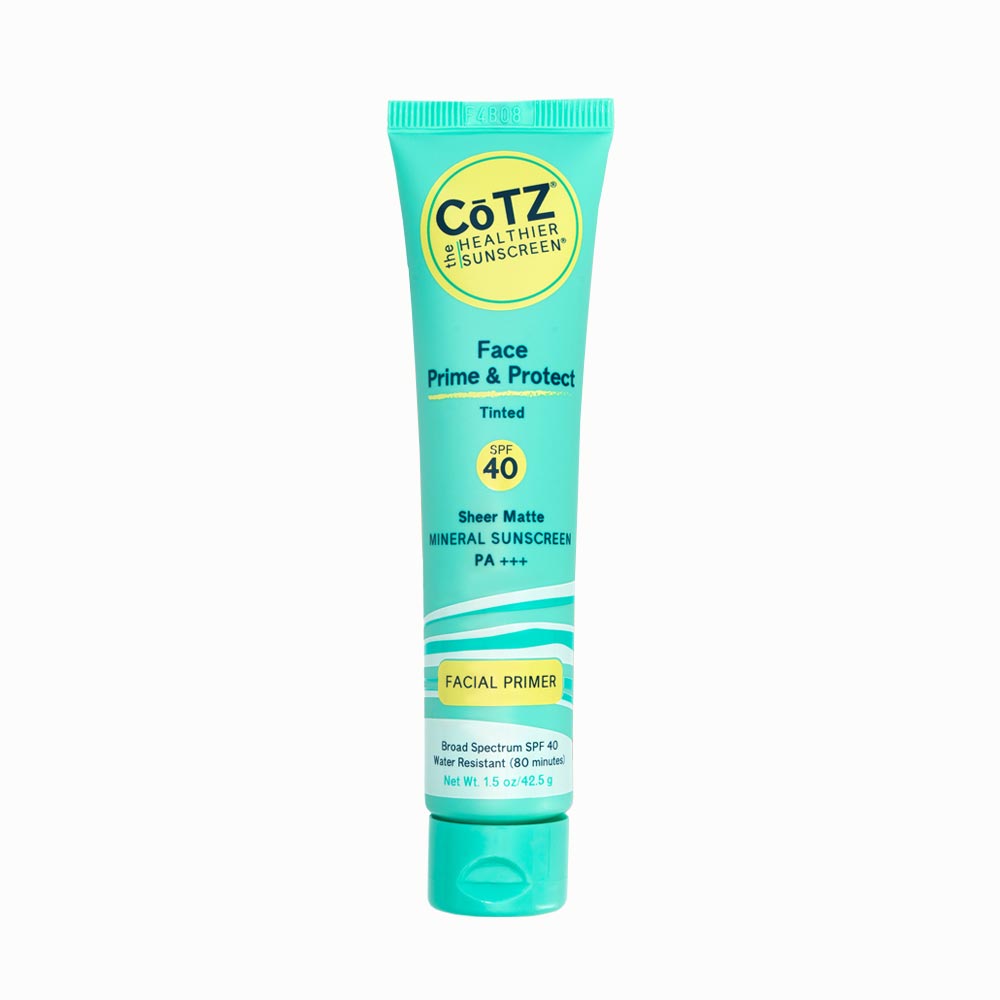 Image of Cotz Face Prime & Protect Tinted SPF 40 tube on white background