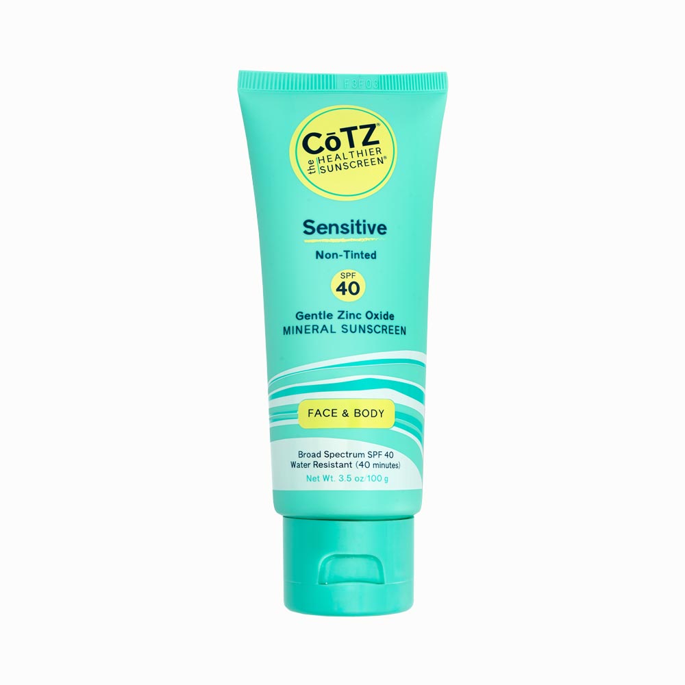 Cotz Sensitive Non-Tinted SPF 40 tube one white background