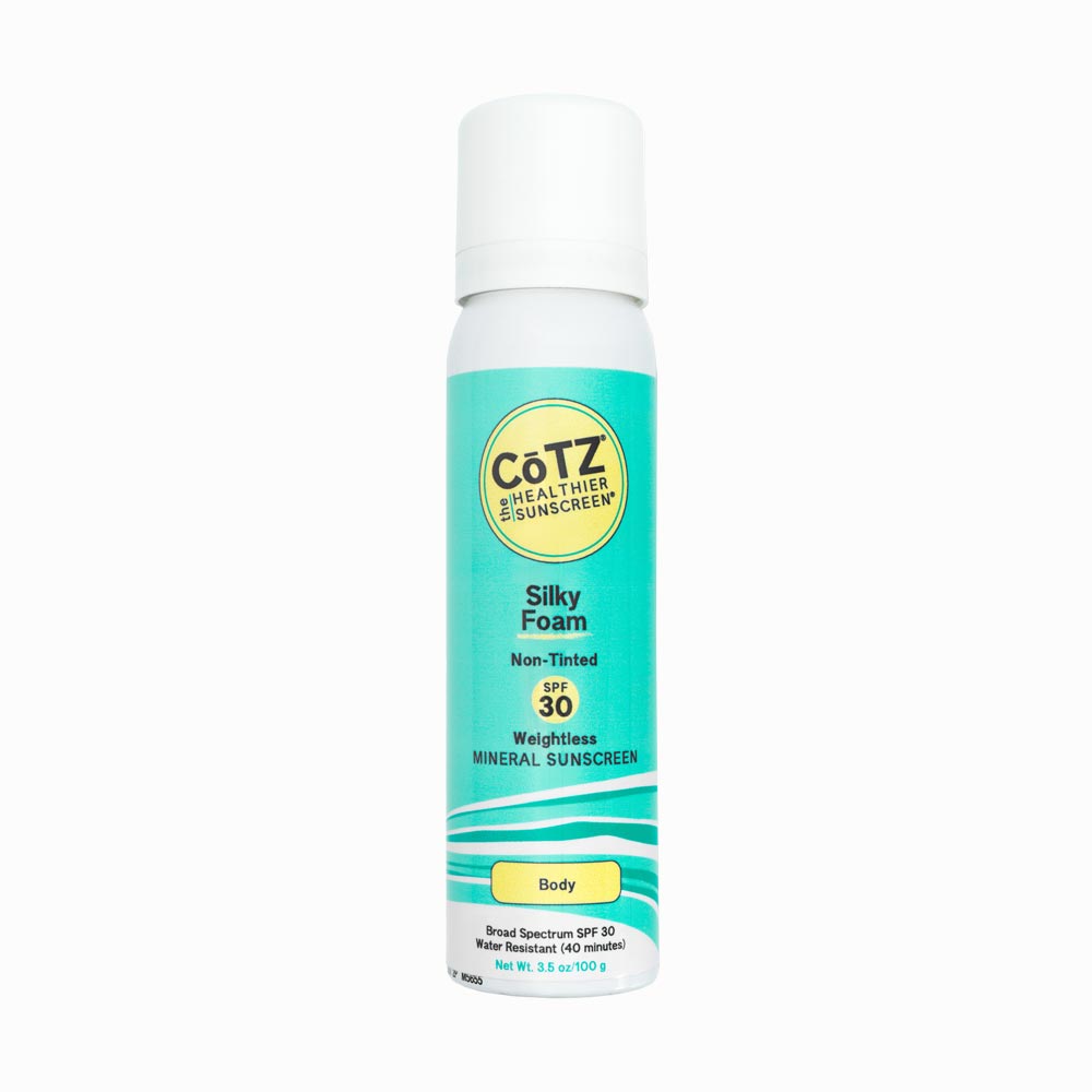 Cotz Silky Foam Non-Tinted SPF 30 tube on white background