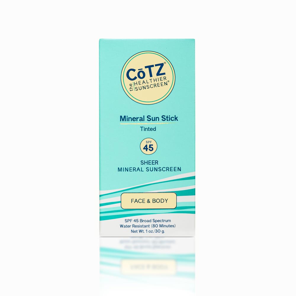 Cotz Mineral Sun Stick Tinted SPF 45 front of carton