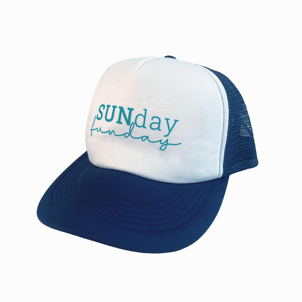 Cotz Sunday Funday Trucker Hat design on a white background